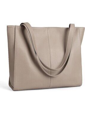 Women Taupe Leather Shoulder Satchel Laptop Compartment Bag